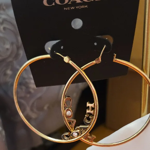 Coach Gold Logo Hoop Earrings - Picture 1 of 5